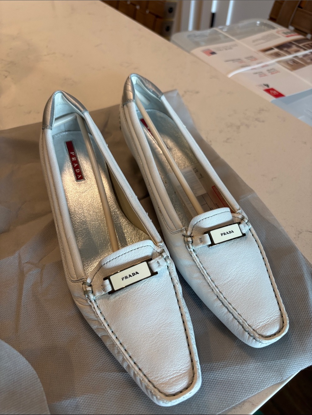 Prada Linea Rossa White Leather Women's Loafers